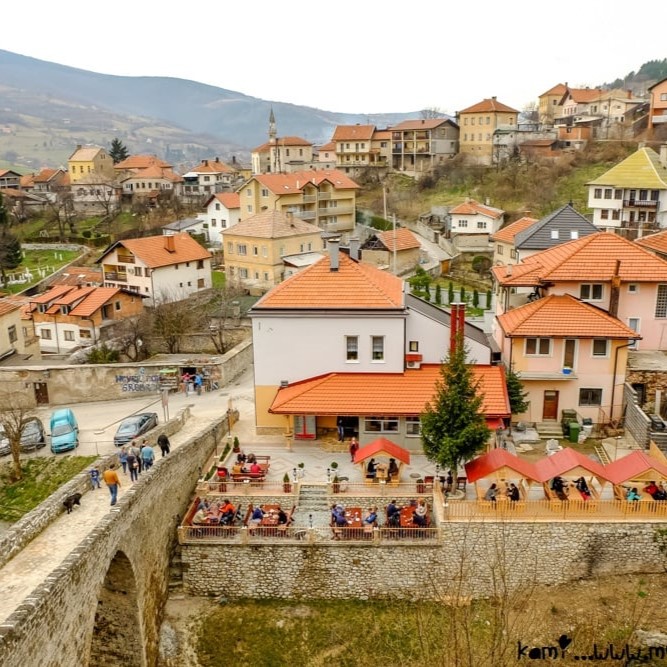 Old town architecture and mountains in Travnik, Bosnia and Herzegovina