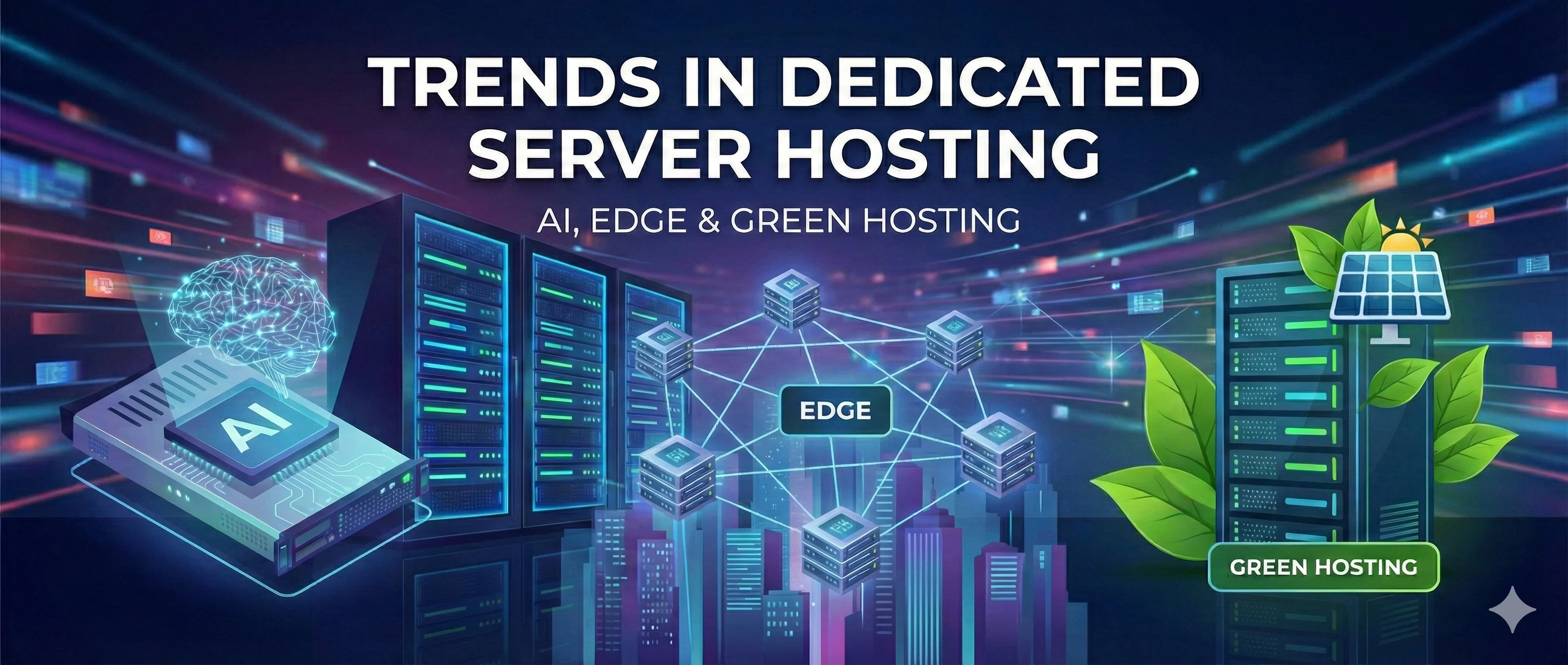 Futuristic data center representing AI and Edge computing trends
